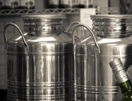 Large aluminum olive oil storage containers